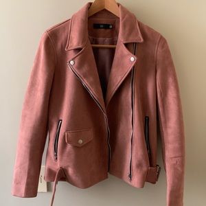 Missguided Blush Pink Faux Suede Moto Jacket